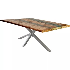 mutoni design, Tisch 180x100 cm - Altholz bunt - Metall antiksilbern, Massivholztisch 180x100 - Altholz lackiert bunt - Metall antiksilber