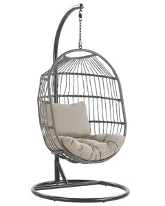Beliani, Beliani Hängesessel mit Gestell ø 102 cm Rattan / Flechtseil schwarz ALBA, Beliani - Hängesessel mit Gestell aus PE Rattan Boho ALBA, One Size, Taupe