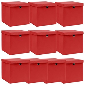 vidaXL, vidaXL Aufbewahrungsboxen mit Deckel 10 Stk. Rot 32×32×32cm Stoff, vidaXL Aufbewahrungsboxen mit Deckeln 10 Stk. Rot 32x32x32 cm Stoff