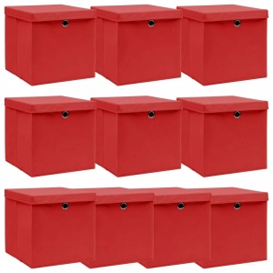 vidaXL, vidaXL Aufbewahrungsboxen mit Deckel 10 Stk. Rot 32×32×32cm Stoff, vidaXL Aufbewahrungsboxen mit Deckeln 10 Stk. Rot 32x32x32 cm Stoff