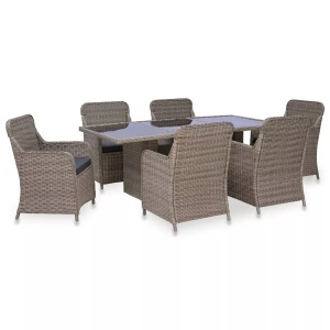 vidaXL, vidaXL 7-tlg. Garten-Essgruppe Poly Rattan Braun, vidaXL 7-tlg. Garten-Essgruppe Poly Rattan Braun