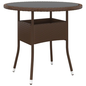 vidaXL, vidaXL Gartentisch Ø80x75 cm Hartglas und Poly Rattan Braun, vidaXL Gartentisch Ø80x75 cm Hartglas und Poly Rattan Braun