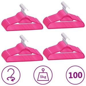 vidaXL, vidaXL 100 Stk. Kleiderbügel-Set Anti-Rutsch Rosa Samt, 