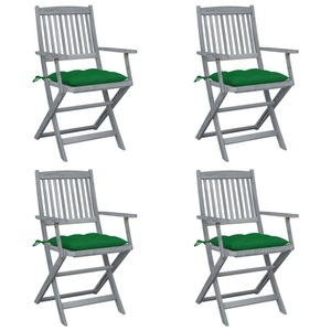 vidaXL, vidaXL Klappbare Gartenstühle 4 Stk. mit Kissen Massivholz Akazie, vidaXL Klappbare Gartenstühle 4 Stk. mit Kissen Massivholz Akazie