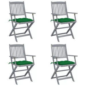 vidaXL, vidaXL Klappbare Gartenstühle 4 Stk. mit Kissen Massivholz Akazie, vidaXL Klappbare Gartenstühle 4 Stk. mit Kissen Massivholz Akazie
