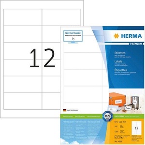 HERMA, Herma 4669 Etiketten 97 x 42.3 mm Papier Weiß 1200 St. Permanent Universal-Etiketten, Frankier-Etiketten Tinte, Laser,, HERMA Universal-Etiketten Premium, 9.7 x 4.23 cm, 1200 Etiketten