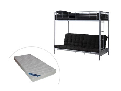 Vente-unique, Hochbett mit Schlafsofa + Futonmatratze + Matratze - 90 x 190 cm - Metall - Silberfarben & Schwarz - MODULO IV Hochbett mit Schlafsofa + Futonmatratze + Matratze - 90 x 190 cm - Metall - Silberfarben & Schwarz - MODULO IV, 