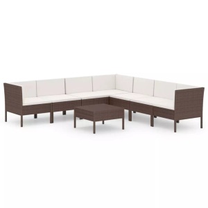 vidaXL, vidaXL 8-tlg. Garten-Lounge-Set mit Auflagen Poly Rattan Braun