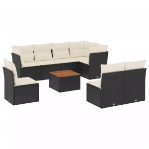 vidaXL, vidaXL 9-tlg. Garten-Sofagarnitur mit Kissen Schwarz Poly Rattan, vidaXL 9-tlg. Garten-Sofagarnitur mit Kissen Schwarz Poly Rattan