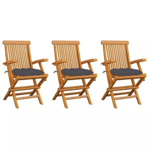vidaXL, vidaXL Gartenstühle mit Anthrazit Kissen 3 Stk. Massivholz Teak, vidaXL Gartenstühle mit Anthrazit Kissen 3 Stk. Massivholz Teak