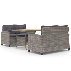vidaXL, vidaXL 3-tlg. Garten-Essgruppe mit Grau Kissen Poly Rattan
