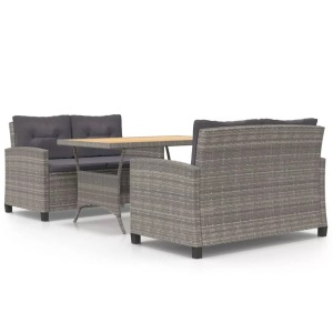 vidaXL, vidaXL 3-tlg. Garten-Essgruppe mit Grau Kissen Poly Rattan