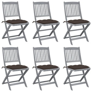 vidaXL, vidaXL Klappbare Gartenstühle 6 Stk. mit Kissen Massivholz Akazie, vidaXL Klappbare Gartenstühle 6 Stk. mit Kissen Massivholz Akazie