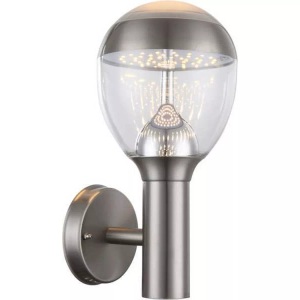 Globo, GLOBO CALLISTO Außenleuchte Edelstahl, Kunststoff klar satiniert, oben auch mit LEDs,, AUSSENWANDLEUCHTE CALLISTO L: 15 CM SILBERFARBEN