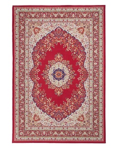 Beliani, Beliani Teppich rot 140 x 200 cm Kurzflor KARAMAN, Beliani - Teppich aus Polyester Retro KARAMAN, 200 cm, Rot Bunt