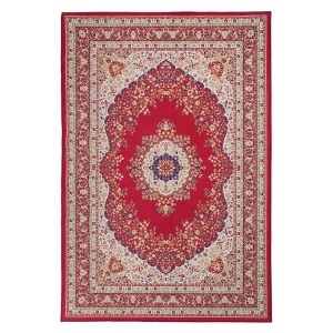 Beliani, Beliani Teppich rot 140 x 200 cm Kurzflor KARAMAN, Beliani - Teppich aus Polyester Retro KARAMAN, 200 cm, Rot Bunt