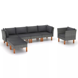 vidaXL, vidaXL 7-tlg. Garten-Lounge-Set Poly Rattan und Eukalyptusholz Grau