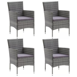 vidaXL, vidaXL Garten-Essstühle 4 Stk. Poly Rattan Grau, vidaXL Garten-Essstühle 4 Stk. Poly Rattan Grau