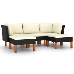 vidaXL, vidaXL 5-tlg. Garten-Lounge-Set mit Kissen Poly Rattan Schwarz, vidaXL 5-tlg. Garten-Lounge-Set mit Kissen Poly Rattan Schwarz