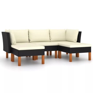 vidaXL, vidaXL 5-tlg. Garten-Lounge-Set mit Kissen Poly Rattan Schwarz, vidaXL 5-tlg. Garten-Lounge-Set mit Kissen Poly Rattan Schwarz