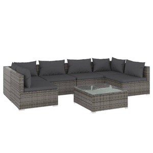 vidaXL, vidaXL 7-tlg. Garten-Lounge-Set mit Kissen Poly Rattan Grau, 
