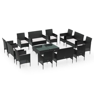 vidaXL, vidaXL 16-tlg. Garten-Lounge-Set mit Auflagen Poly Rattan Schwarz