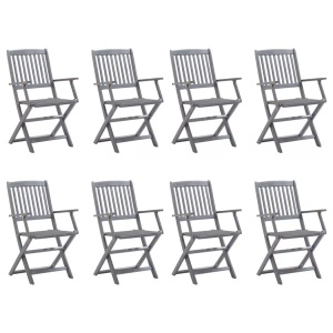vidaXL, vidaXL Klappbare Gartenstühle 8 Stk. mit Kissen Massivholz Akazie, vidaXL Klappbare Gartenstühle 8 Stk. mit Kissen Massivholz Akazie
