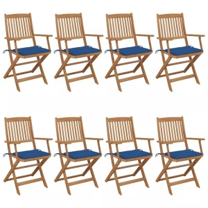 vidaXL, vidaXL Klappbare Gartenstühle 8 Stk. mit Kissen Massivholz Akazie