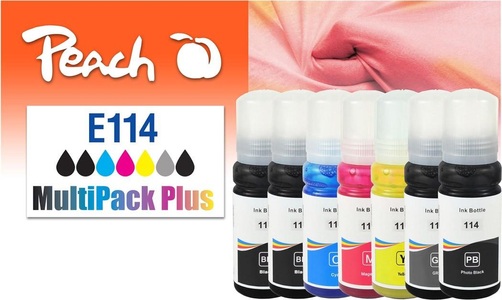 Peach, Peach Spar Pack Plus Tintenpatronen, kompatibel zu Epson No. 114, Tintenpatrone »Peach Epson CISS 114 MultiPack+ C/M/Y/G/FBK/2x BK«, (7 St.)