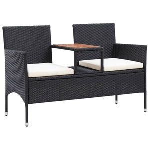 vidaXL, vidaXL 2-Sitzer-Gartenbank mit Teetisch 143 cm Poly Rattan Schwarz