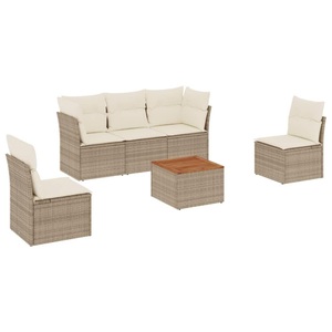 vidaXL, vidaXL 6-tlg. Garten-Sofagarnitur mit Kissen Beige Poly Rattan, vidaXL 6-tlg. Garten-Sofagarnitur mit Kissen Beige Poly Rattan