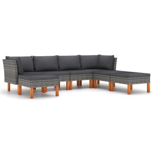 vidaXL, vidaXL 7-tlg. Garten-Lounge-Set mit Kissen Poly Rattan Grau, vidaXL 7-tlg. Garten-Lounge-Set mit Kissen Poly Rattan Grau