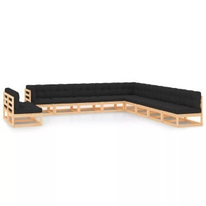 vidaXL, vidaXL 11-tlg. Garten-Lounge-Set mit Anthrazit Kissen Kiefernholz, vidaXL 11-tlg. Garten-Lounge-Set mit Kissen Massivholz Kiefer