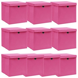 vidaXL, vidaXL Aufbewahrungsboxen mit Deckel 10 Stk. Rosa 32×32×32cm Stoff, 