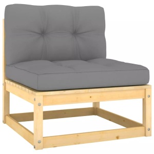 vidaXL, vidaXL Garten-Mittelsofa mit Grauen Kissen Massivholz Kiefer