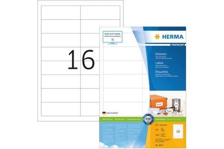 HERMA, HERMA Etiketten Premium A4 weiss 97x33,8 mm Papier 1600 St., HERMA Etiketten Premium 96,5×33,8mm 4672 weiss 1600 Stück