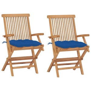 vidaXL, vidaXL Gartenstühle mit Blauen Kissen 2 Stk. Massivholz Teak, 