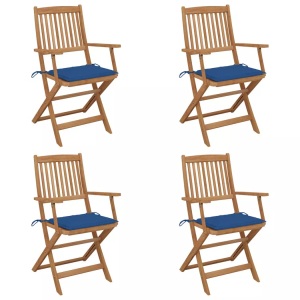 vidaXL, vidaXL Klappbare Gartenstühle 4 Stk. mit Kissen Massivholz Akazie, vidaXL Klappbare Gartenstühle 4 Stk. mit Kissen Massivholz Akazie