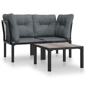 vidaXL, vidaXL 3-tlg. Garten-Lounge-Set Schwarz und Grau Poly Rattan