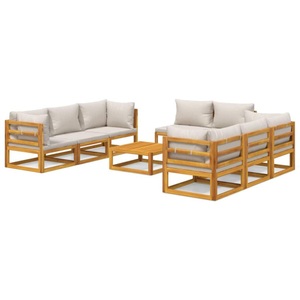 vidaXL, vidaXL 9-tlg. Garten-Lounge-Set mit Hellgrauen Kissen Massivholz, 