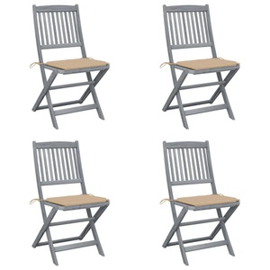vidaXL, vidaXL Klappbare Gartenstühle 4 Stk. mit Kissen Massivholz Akazie, vidaXL Klappbare Gartenstühle 4 Stk. mit Kissen Massivholz Akazie
