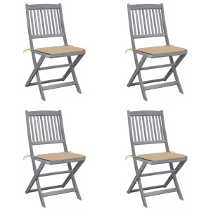 vidaXL, vidaXL Klappbare Gartenstühle 4 Stk. mit Kissen Massivholz Akazie, vidaXL Klappbare Gartenstühle 4 Stk. mit Kissen Massivholz Akazie