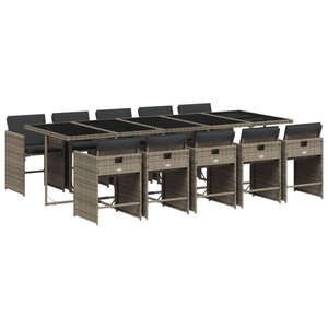 vidaXL, vidaXL 11-tlg. Garten-Essgruppe mit Kissen Grau Poly Rattan, vidaXL 11-tlg. Garten-Essgruppe mit Kissen Grau Poly Rattan