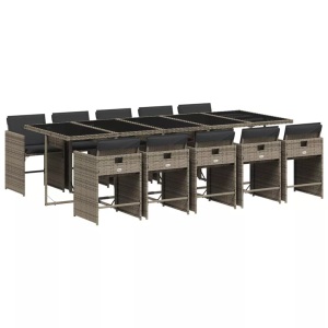 vidaXL, vidaXL 11-tlg. Garten-Essgruppe mit Kissen Grau Poly Rattan, vidaXL 11-tlg. Garten-Essgruppe mit Kissen Grau Poly Rattan