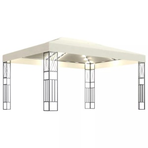 vidaXL, vidaXL Pavillon mit LED-Lichterkette 3x4 m Creme Stoff, vidaXL Pavillon mit LED-Lichterkette 3x4 m Creme Stoff