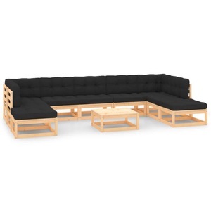 vidaXL, vidaXL 10-tlg. Garten-Lounge-Set mit Anthrazit Kissen Kiefernholz, vidaXL 10-tlg. Garten-Lounge-Set mit Kissen Massivholz Kiefer