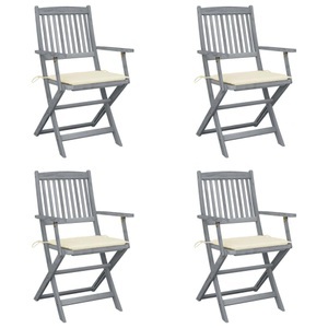 vidaXL, vidaXL Klappbare Gartenstühle 4 Stk. mit Sitzkissen Massivholz Akazie, vidaXL Klappbare Gartenstühle 4 Stk. mit Sitzkissen Massivholz Akazie