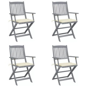 vidaXL, vidaXL Klappbare Gartenstühle 4 Stk. mit Sitzkissen Massivholz Akazie, vidaXL Klappbare Gartenstühle 4 Stk. mit Sitzkissen Massivholz Akazie