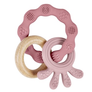 Activity-board, Beißring für Babys, Beißring-Spielzeug aus Silikon und Holzringen, Baby-Beißhilfe BPA-frei, schmerzlinderndes Beißzubehör Pink, Activity-board - Beißring für Babys, Beißring-Spielzeug aus Silikon und Holzringen, Baby-Beißhilfe BPA-frei, schmerzlinderndes Beißzubehör, One Size, Pink