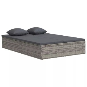 vidaXL, vidaXL Sonnenliege mit Auflagen Poly Rattan Dunkelgrau, vidaXL Sonnenliege mit Auflagen Poly Rattan Dunkelgrau